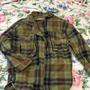 We The Free Olive and Black Plaid Shirt